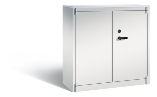C+P BĂŒro-Sicherheitsschrank lichtgrau mit Abdeckplatte aus Holz