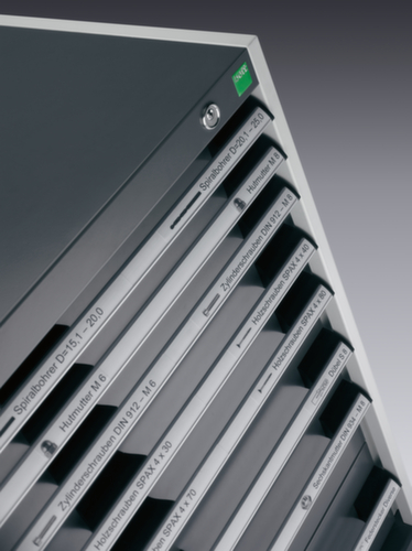 bott Schubladenschrank cubio mit Grundfläche 650x650 mm, 5 Schublade(n), RAL7035 Lichtgrau/RAL5010 Enzianblau