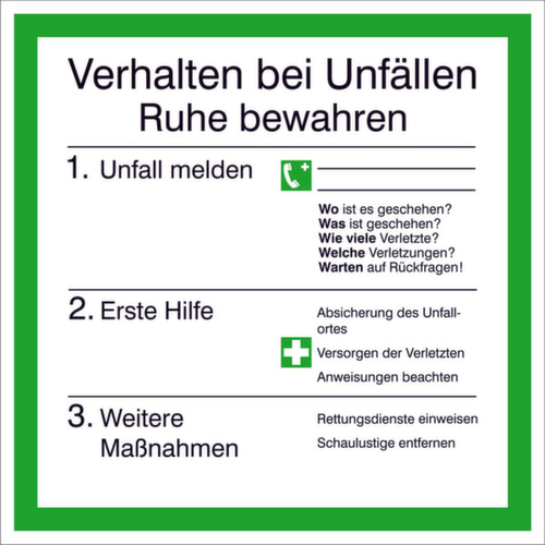 Aushang SafetyMarking® für Betrieb, "Verhalten bei Unfällen"