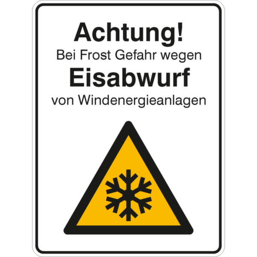 Hinweisschild SafetyMarking®, "Achtung! Bei Frost Gefahr wegen Eisabwurf von Windenergieanlagen"