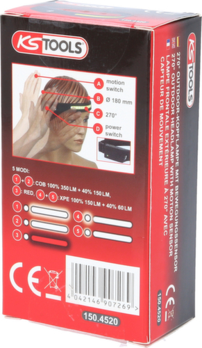 KS Tools 270° Outdoor-Kopflampe mit Bewegungssensor