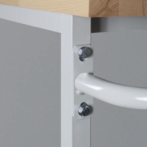 Fahrbare Werkbank, 1 Schrank, 2 Ablageböden, RAL7035 Lichtgrau/RAL7016 Anthrazitgrau