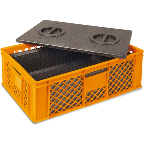 StapelbehĂ€lter mit Isolierbox, orange, Inhalt 20 l, Auflagedeckel fĂŒr Isolierbox