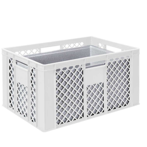 Euronorm-Stapelbehälter mit Isolierbox, weiß, Inhalt 63 l, Auflagedeckel für Isolierbox