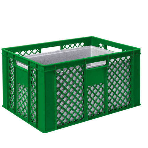 Euronorm-StapelbehĂ€lter mit Isolierbox, grĂŒn, Inhalt 63 l, Auflagedeckel fĂŒr Isolierbox