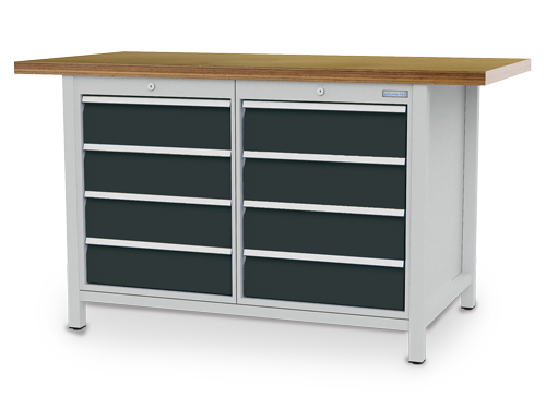 Bedrunka + Hirth Kastenwerkbank, 8 Schubladen, RAL7035 Lichtgrau/RAL7016 Anthrazitgrau