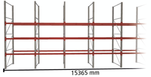 META Palettenregal MULTIPAL für 64 Paletten, 15365 mm breit, 4 Lagerebenen