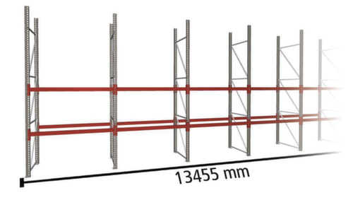 META Palettenregal MULTIPAL für 63 Paletten, 13455 mm breit, 3 Lagerebenen