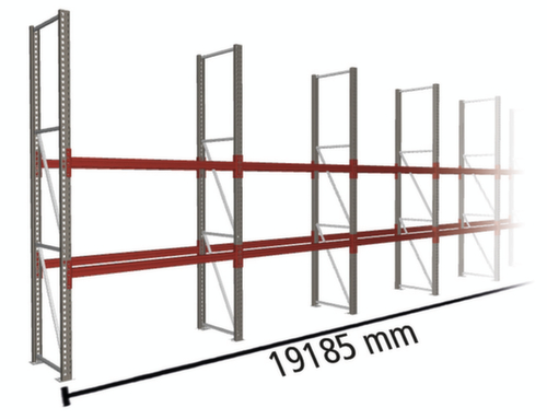 META Palettenregal MULTIPAL für 30 Paletten, 19185 mm breit, 3 Lagerebenen