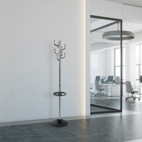 MAUL Garderobenständer MAULpolaris mit Schirmhalter, mit 8 Haken, chrom