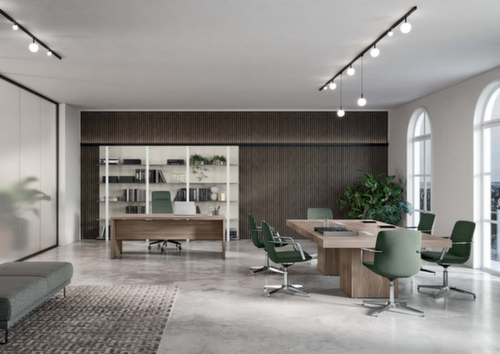 Quadrifoglio Konferenztisch T45 mit kubischem Gestell, Breite x Tiefe 1400 x 1400 mm, Platte Ulme