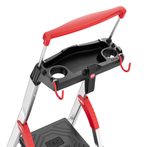 Hailo Einseitige Stufenleiter TopLine L100 mit ausziehbarem Sicherheitsbügel, 4 extra tiefe Riffelblechstufen