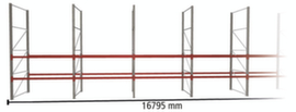 META Palettenregal MULTIPAL für 54 Paletten, 16795 mm breit, 3 Lagerebenen