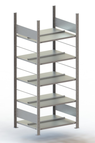 META Etagère à dossiers sans vis pour une utilisation des deux côtés, 5 tablettes, avec revêtement en zinc anti-corrosion