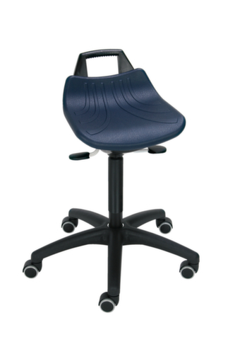 Tabouret pivotant, assise bleu, roulettes
