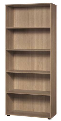 Rayonnage de bureau Sina avec paroi arrière, largeur 800 mm, 5 HC, noyer