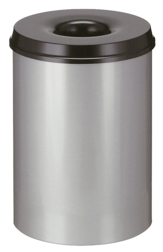 Corbeille à papier autoextinguible en acier, 30 l, alu, partie supérieure noir