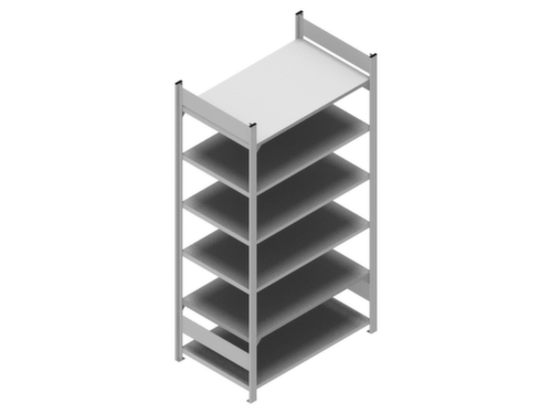 hofe Etagère à dossiers sans vis pour une utilisation des deux côtés, 6 tablettes, RAL9006 aluminium blanc
