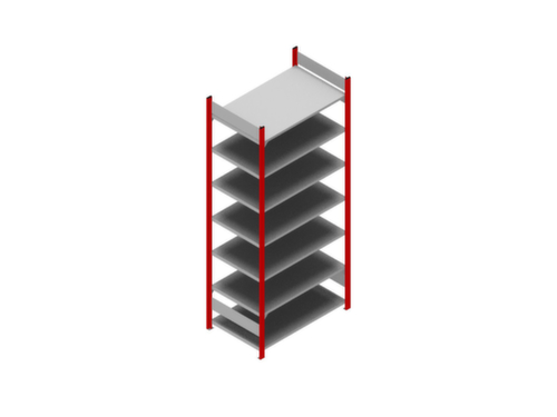 hofe Etagère à dossiers sans vis pour une utilisation des deux côtés, 7 tablettes, RAL3000 rouge feu/RAL9006 aluminium blanc