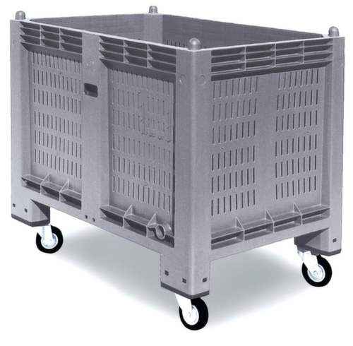 Grandes parois de conteneurs perforées, capacité 550 l, gris, 4 roulettes pivotantes