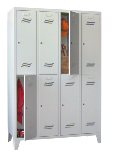 PAVOY Armoire vestiaire à deux niveaux Basis avec 4x2 compartiments, largeur de compartiment 300 mm
