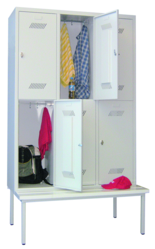 PAVOY Armoire vestiaire Basis gris clair avec banc + 3x2 compartiments, largeur de compartiment 400 mm