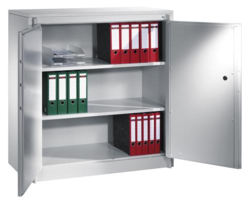 C+P Armoire haute sécurité de bureau gris clair avec plateau supérieur en bois