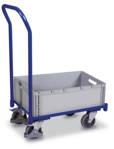 VARIOfit Chariot avec barre de poussée ESD pour bac norme Europe, force 250 kg, plateau longueur x largeur 610 x 415 mm