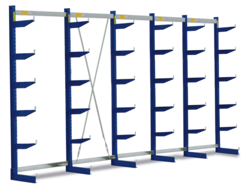 Rayonnage en porte-à-faux dans les constructions mi-lourdes, unilatéral - conçu pour un montage mural, hauteur 2500 mm, 6 niveaux