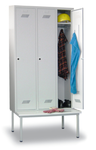 PAVOY Armoire vestiaire Basis gris clair avec banc + 3 compartiments, largeur de compartiment 400 mm