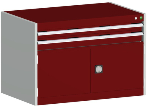 bott Armoire à tiroirs cubio surface de base 1050x650 mm, 2 tiroir(s), RAL7035 gris clair/RAL3004 rouge pourpre