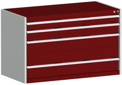 bott Armoire à tiroirs cubio surface de base 1300x750 mm, 4 tiroir(s), RAL7035 gris clair/RAL3004 rouge pourpre