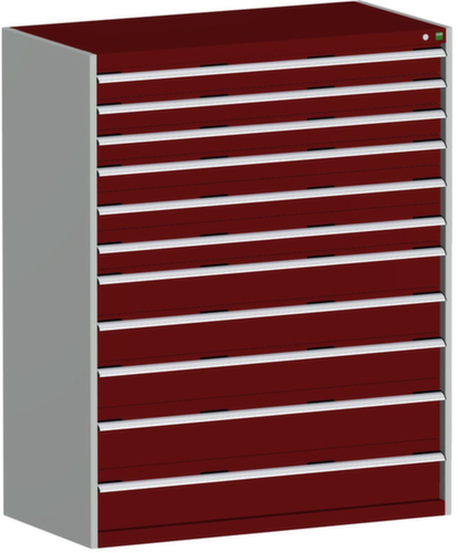 bott Armoire à tiroirs cubio surface de base 1300x650 mm, 11 tiroir(s), RAL7035 gris clair/RAL3004 rouge pourpre