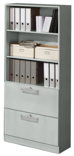 Rayonnages boulonnés combinés Up and Down avec tiroirs HR, 3 compartiments de rayonnage, largeur 800 mm, gris/gris