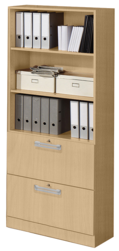 Rayonnages boulonnés combinés Up and Down avec tiroirs HR, 3 compartiments de rayonnage, largeur 800 mm, érable/érable