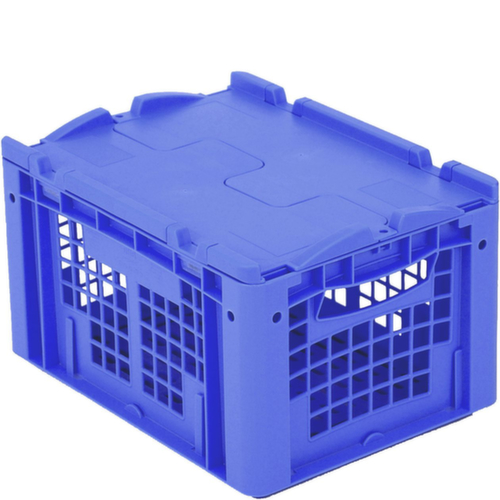 BITO Bac gerbable norme Europe parois + fond ajourés, bleu, capacité 20 l, Couvercle à charnière en 2 parties