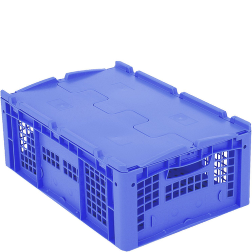 BITO Bac gerbable norme Europe parois + fond ajourés, bleu, capacité 43 l, Couvercle à charnière en 2 parties