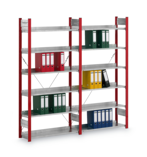 hofe Rayonnage sans boulons pour classeurs, 7 tablettes, RAL3000 rouge feu/RAL9006 aluminium blanc