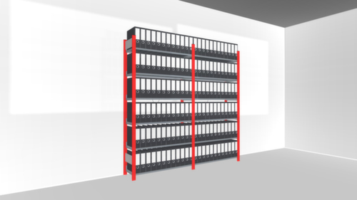 Rayonnage sans boulons pour classeurs, 6 tablettes, montant RAL3000 rouge vif