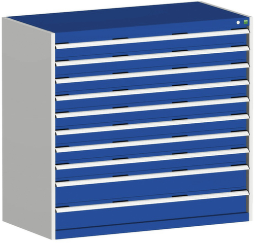 bott Armoire à tiroirs cubio surface de base 1300x650 mm, 10 tiroir(s), RAL7035 gris clair/RAL5010 bleu gentiane