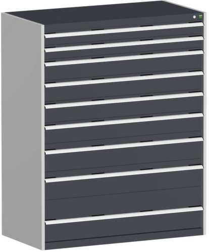 bott Armoire à tiroirs cubio surface de base 1300x650 mm, 9 tiroir(s), RAL7035 gris clair/RAL7016 gris anthracite