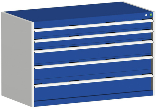 bott Armoire à tiroirs cubio surface de base 1300x750 mm, 5 tiroir(s), RAL7035 gris clair/RAL5010 bleu gentiane