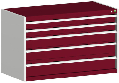 bott Armoire à tiroirs cubio surface de base 1300x650 mm, 5 tiroir(s), RAL7035 gris clair/RAL3004 rouge pourpre