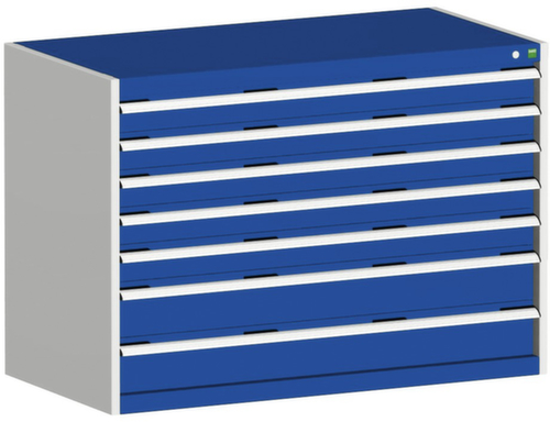 bott Armoire à tiroirs cubio surface de base 1300x750 mm, 7 tiroir(s), RAL7035 gris clair/RAL5010 bleu gentiane