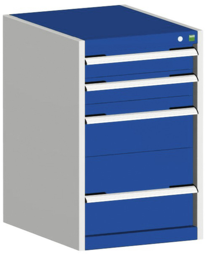 bott Armoire à tiroirs cubio surface de base 525x650 mm, 4 tiroir(s), RAL7035 gris clair/RAL5010 bleu gentiane