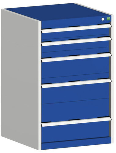 bott Armoire à tiroirs cubio surface de base 650x650 mm, 5 tiroir(s), RAL7035 gris clair/RAL5010 bleu gentiane