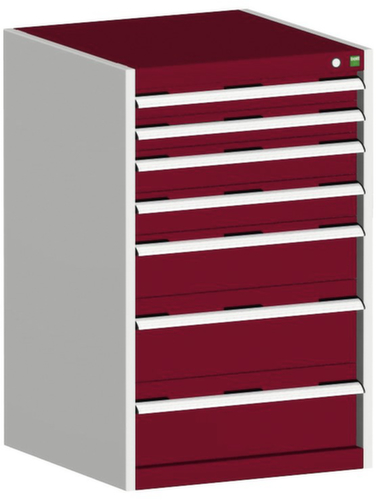 bott Armoire à tiroirs cubio surface de base 650x525 mm, 7 tiroir(s), RAL7035 gris clair/RAL3004 rouge pourpre
