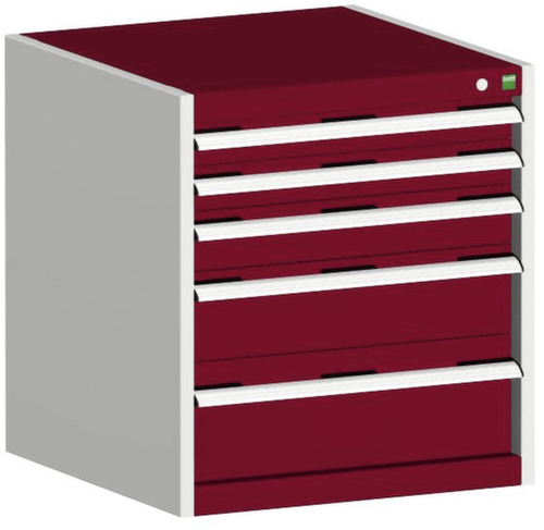 bott Armoire à tiroirs cubio surface de base 650x525 mm, 5 tiroir(s), RAL7035 gris clair/RAL3004 rouge pourpre