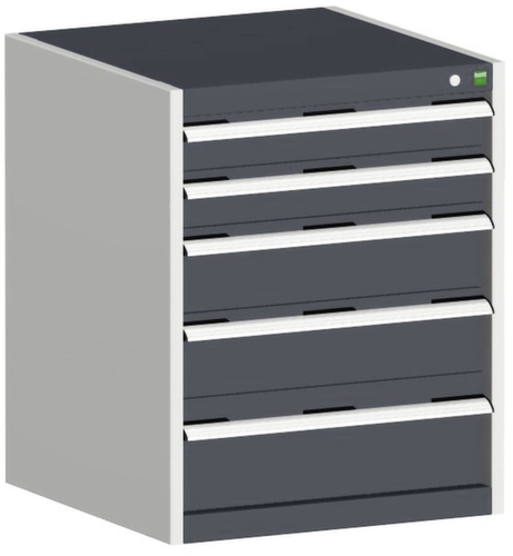 bott Armoire à tiroirs cubio surface de base 650x650 mm, 5 tiroir(s), RAL7035 gris clair/RAL7016 gris anthracite