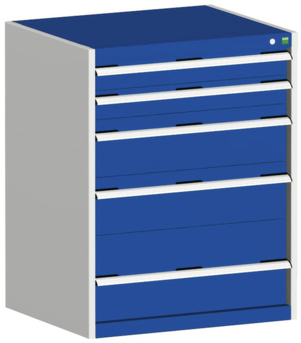 bott Armoire à tiroirs cubio surface de base 800x650 mm, 5 tiroir(s), RAL7035 gris clair/RAL5010 bleu gentiane